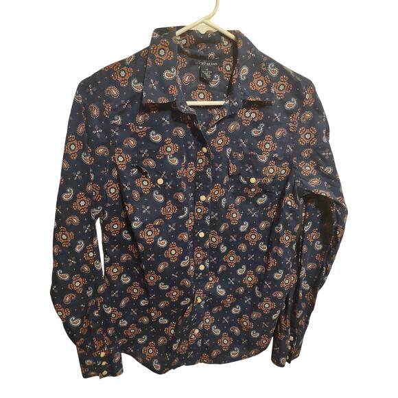VTG Lucky Brand Paisley Print Pearl Snap Button Up Shirt Women's Boho Western - Picture 1 of 5